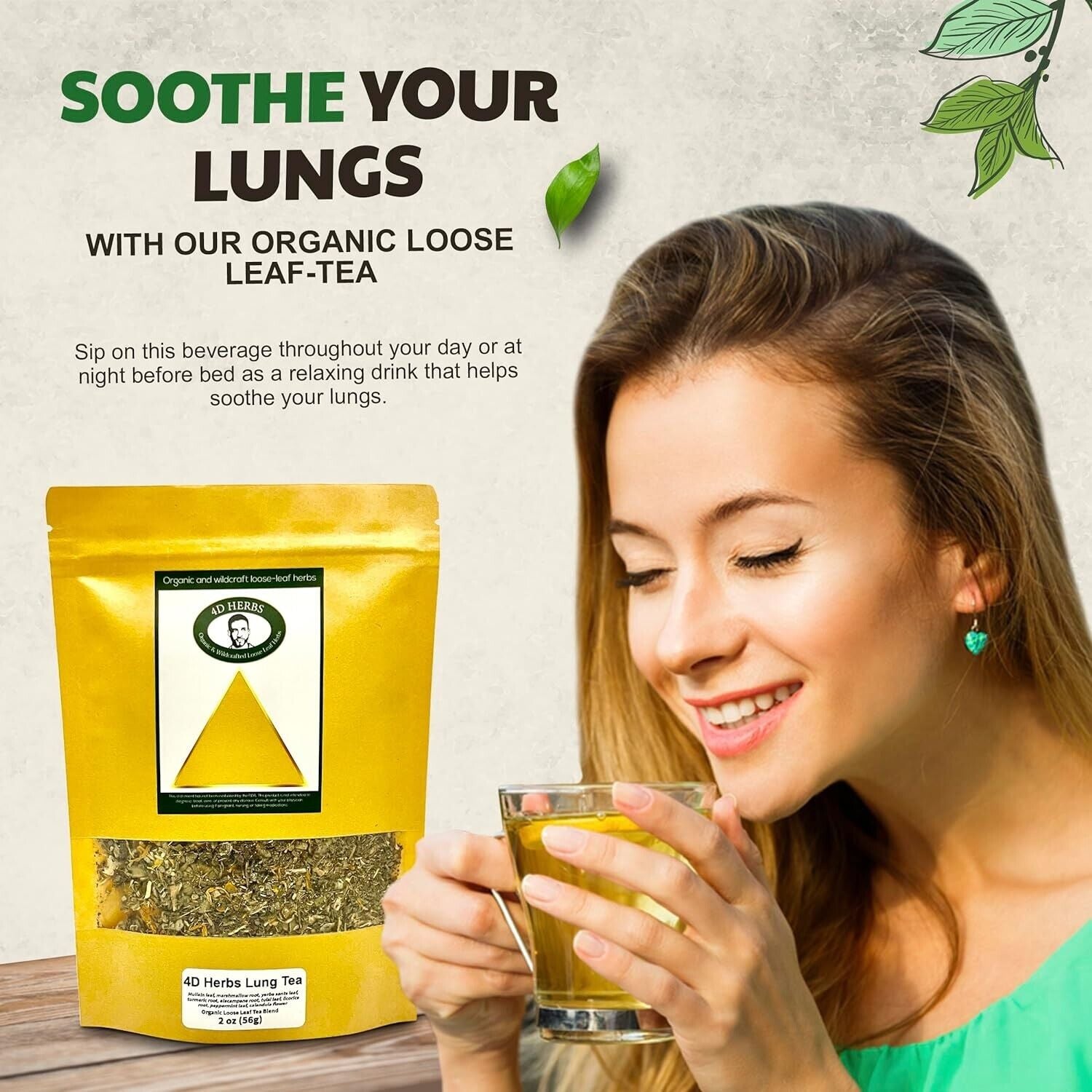 Lung Support Tea Blend by 4D Herbs - 9 Herbs - Cough and Congestion Herbal Blend