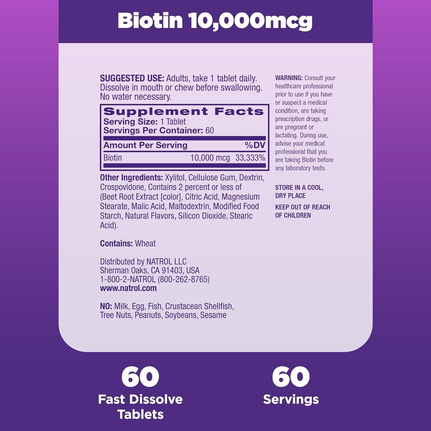 Natrol Beauty Biotin 10000Mcg, Dietary Supplement for Healthy Hair, Skin, Nails