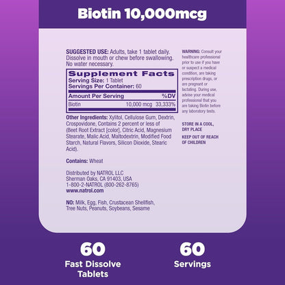 Natrol Beauty Biotin 10000Mcg, Dietary Supplement for Healthy Hair, Skin, Nails