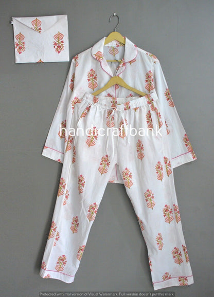 Natural Cotton Pyjama Set Individually Hand Made in India