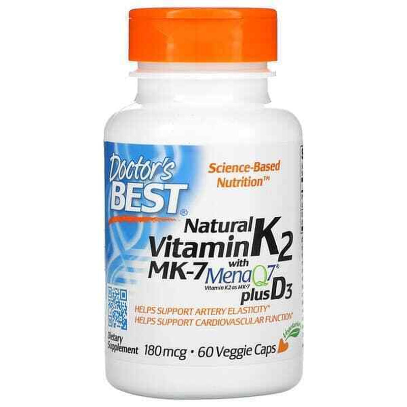 D3K2 DOCTOR'S BEST Natural Vitamin K2 MK-7 with Menaq7 Vitamin D3 180Mcg 60 Caps