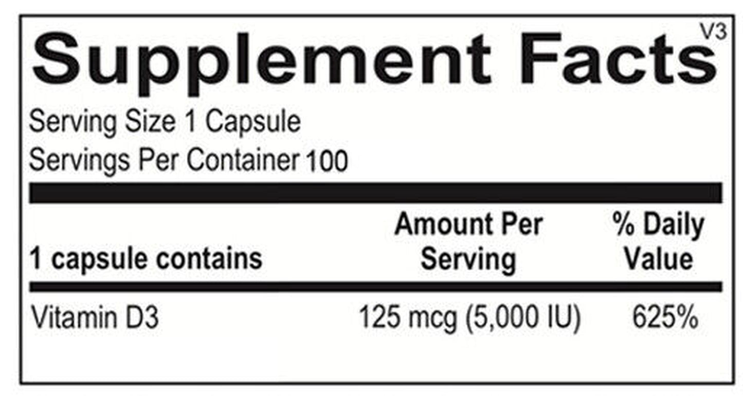 Vitamin D-3 5000 IU 500 Soft-Gels Non GMO Made in USA