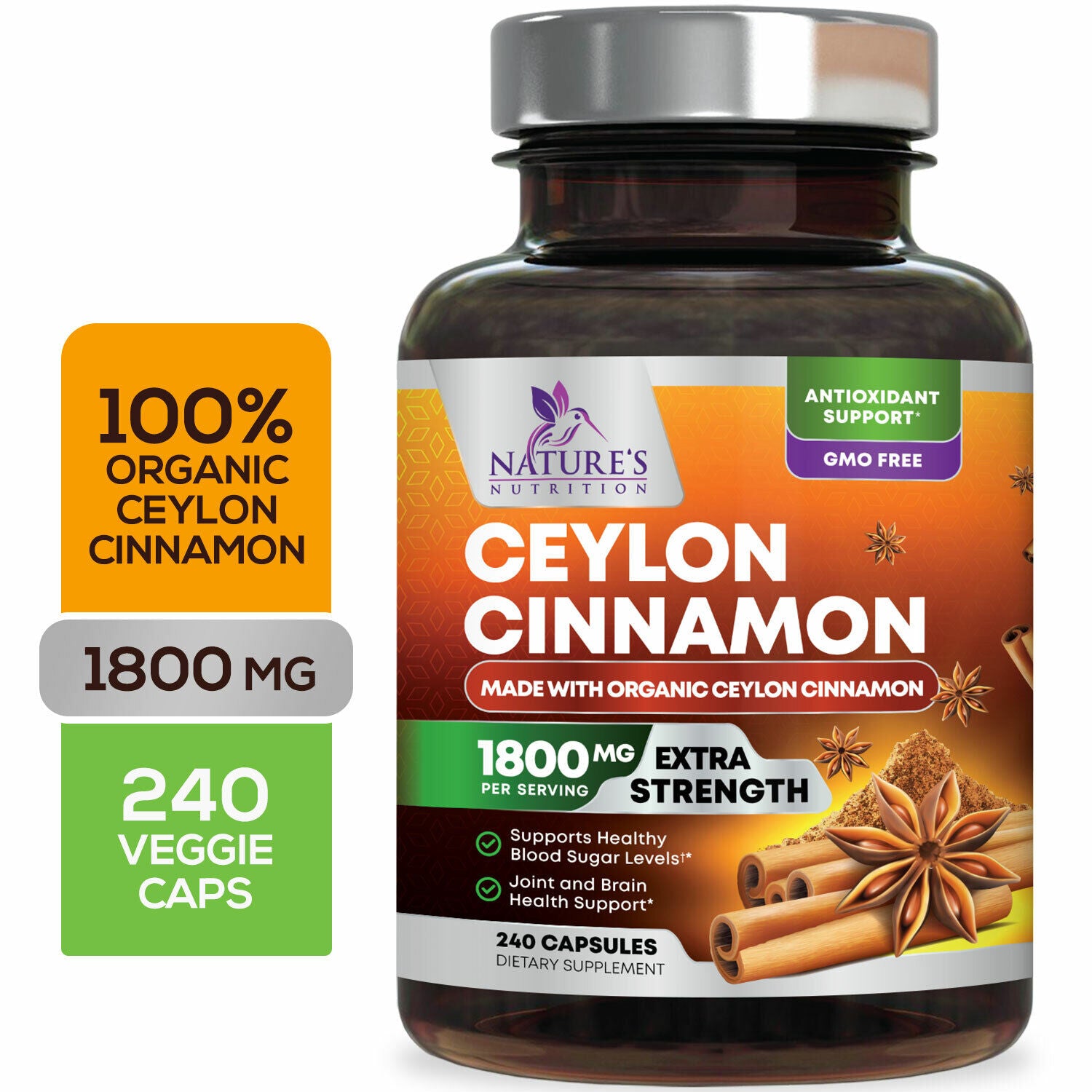 True Organic Ceylon Cinnamon Capsules 1800Mg Highest Potency Blood Sugar Support