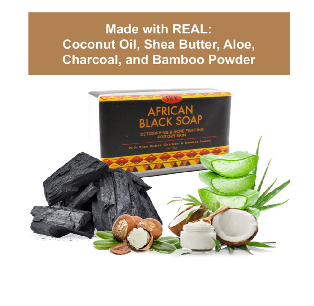 2 PC Silk African Black Soap for Face & Body, Detoxifying, Acne, Dry Skin Eczema