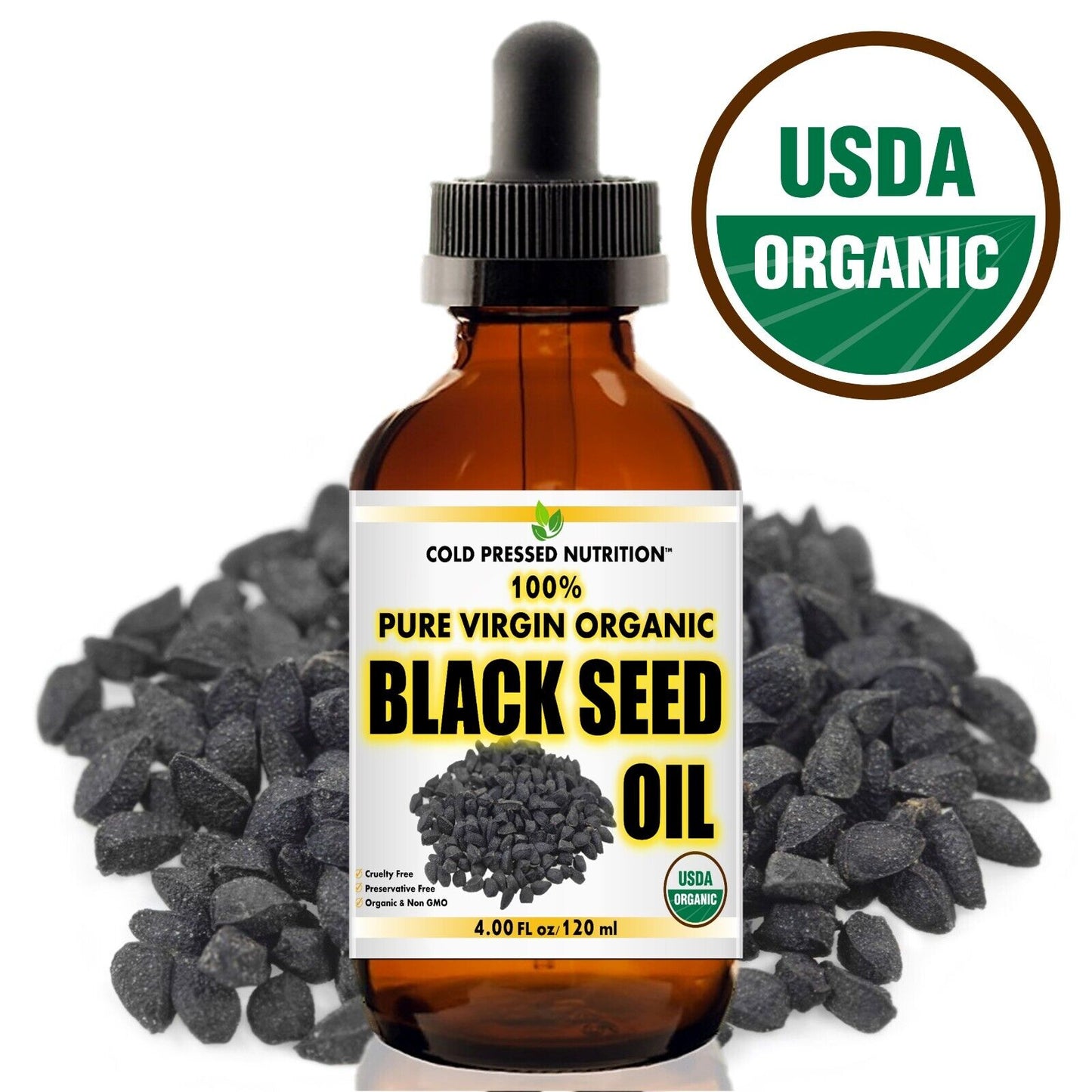 100% Pure Virgin CERTIFIED Organic Black Seed Oil Edible Cold Pressed Cumin 4Oz