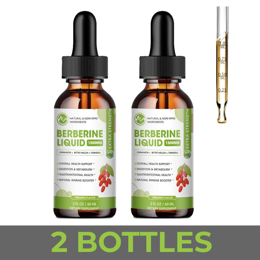 1500Mg Berberine Liquid Drops (2 Bottles) Organic Ceylon Cinnamon Bitter Melon