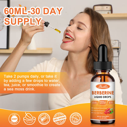 Organic Berberine Liquid Drops 1500Mg with Ceylon Cinnamon Bitter Melon 2 FL OZ