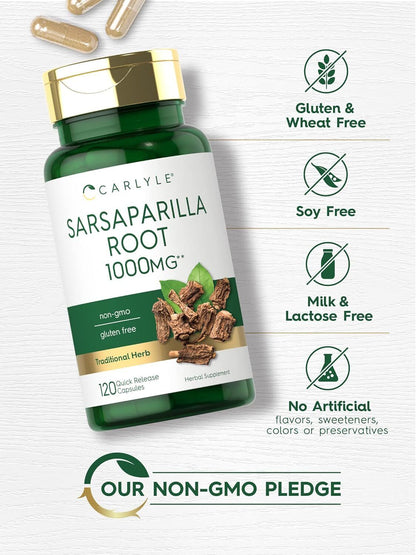 Carlyle Sarsaparilla Root Capsules 1000Mg | 120 Count | Non-Gmo, Gluten Free Sup