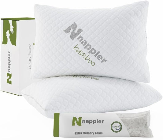 Nappler Bamboo Pillows Queen Size Premium Set of 2 - Supportive Breathable Adjus