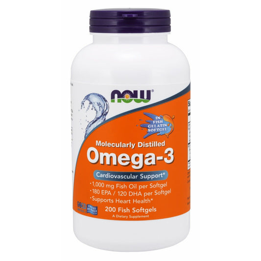 NOW Foods Omega-3, Molecularly Distilled, 200 Fish Gelatin Softgels