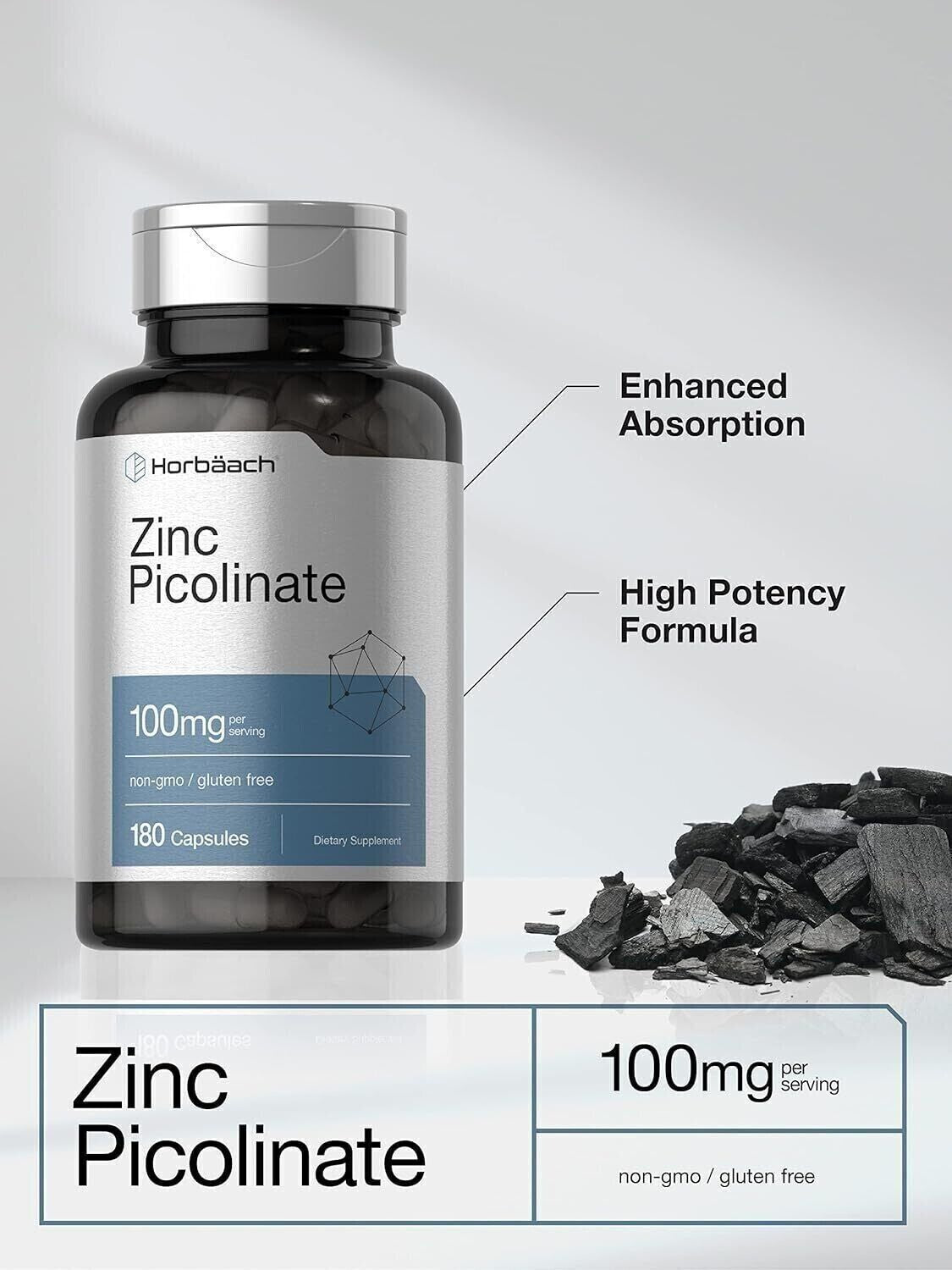 Zinc Picolinate  High Potency|Gluten Free| 180cap 100mg