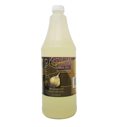 Oils of Aloha Macadamia Cooking Oil Infused with Garlic 32 Oz No Trans Fat