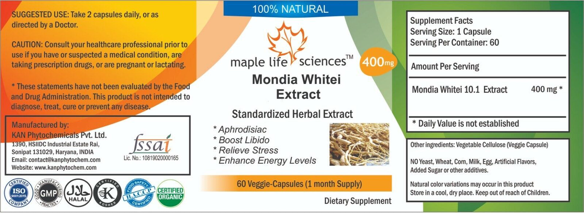 Mondia Whitei Extract 10:1 Capsules Pure & Quality Extract Aphrodisiac Stress