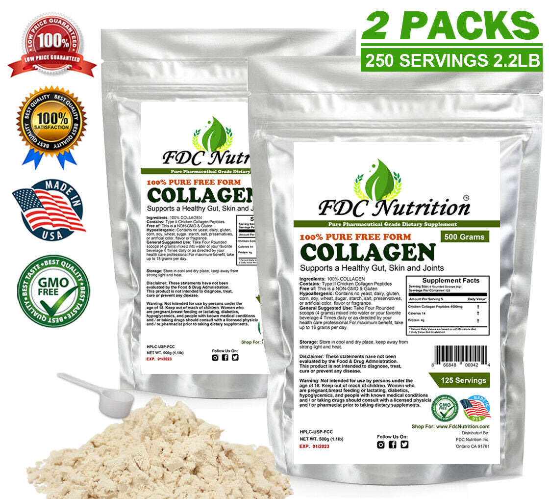 Two 1Lb (16 Oz)Collagen Peptides Hydrolyzed Anti-Aging Grass Fed Protein Powder