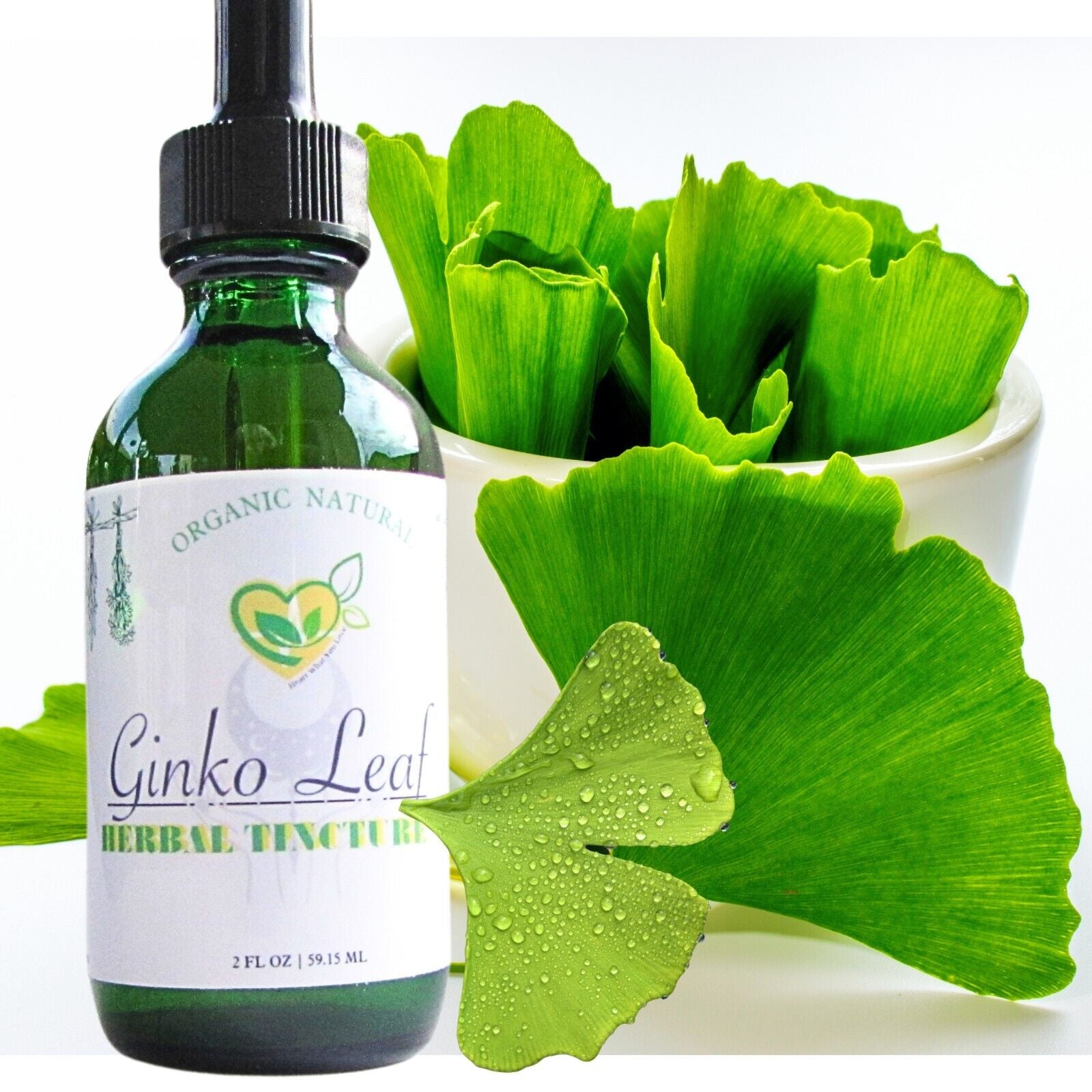 Ginkgo Biloba Tincture Organic Liquid Herbal Drops 2 OZ Cognitive Extract Bottle