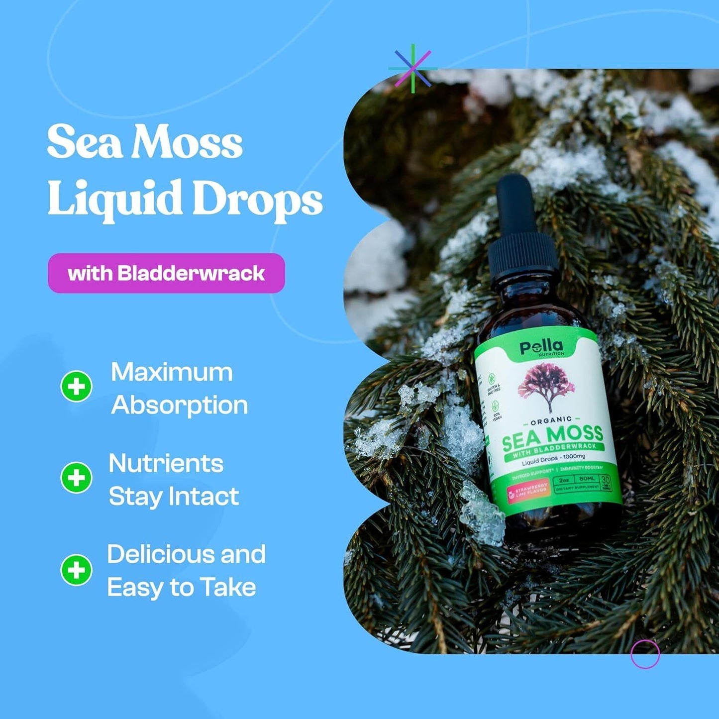 Organic Sea Moss Drops - 1000Mg Irish Sea Moss - 4X Stronger than Sea Moss Gel,