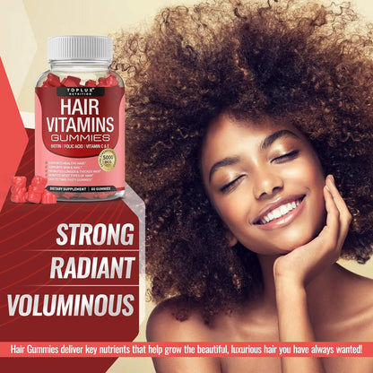 Hair Vitamins Gummies Supplement – Faster Hair Growth Gummy 5000Mcg Biotin, Foli