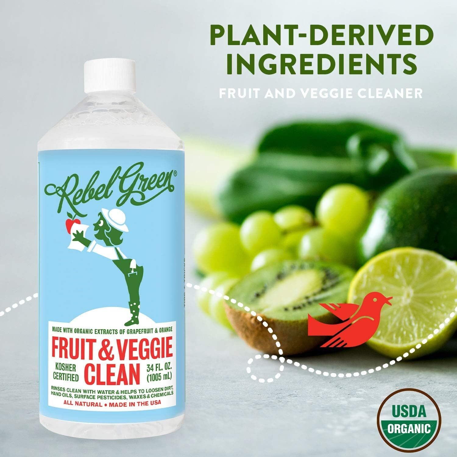 Rebel Green Fruit & Veggie Wash - Natural Produce Wash - Plant-Based Vegetable W