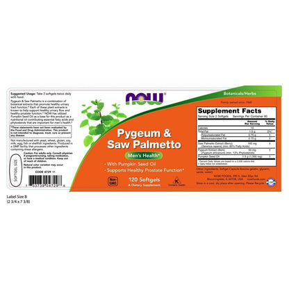 NOW Foods Pygeum & Saw Palmetto, 120 Softgels