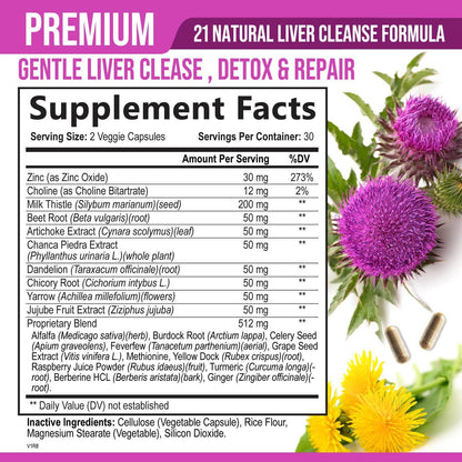 Liver Cleanse & Detox Support Supplement 1166Mg with 22 Herbs + Milk Thistle