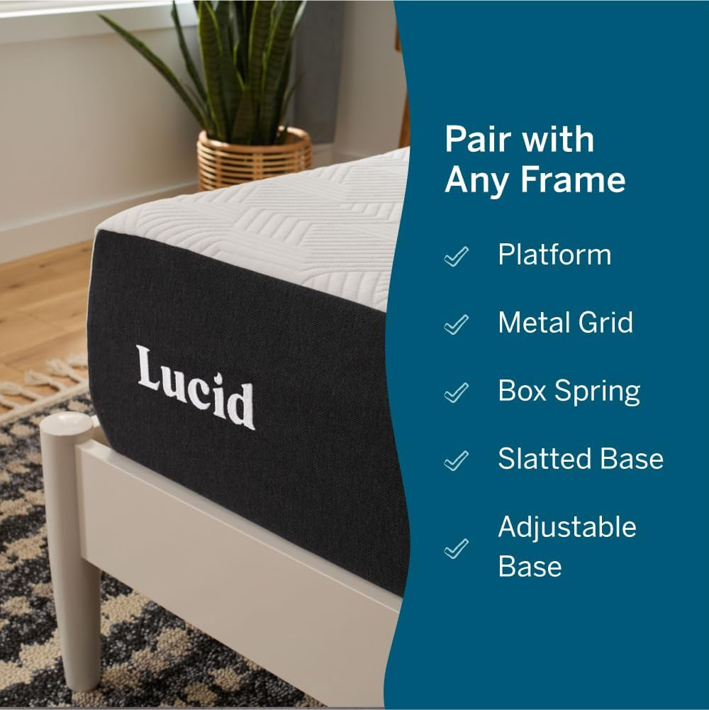 LUCID 10 Inch Memory Foam Mattress - Medium Feel - Infused with Bamboo Charcoal