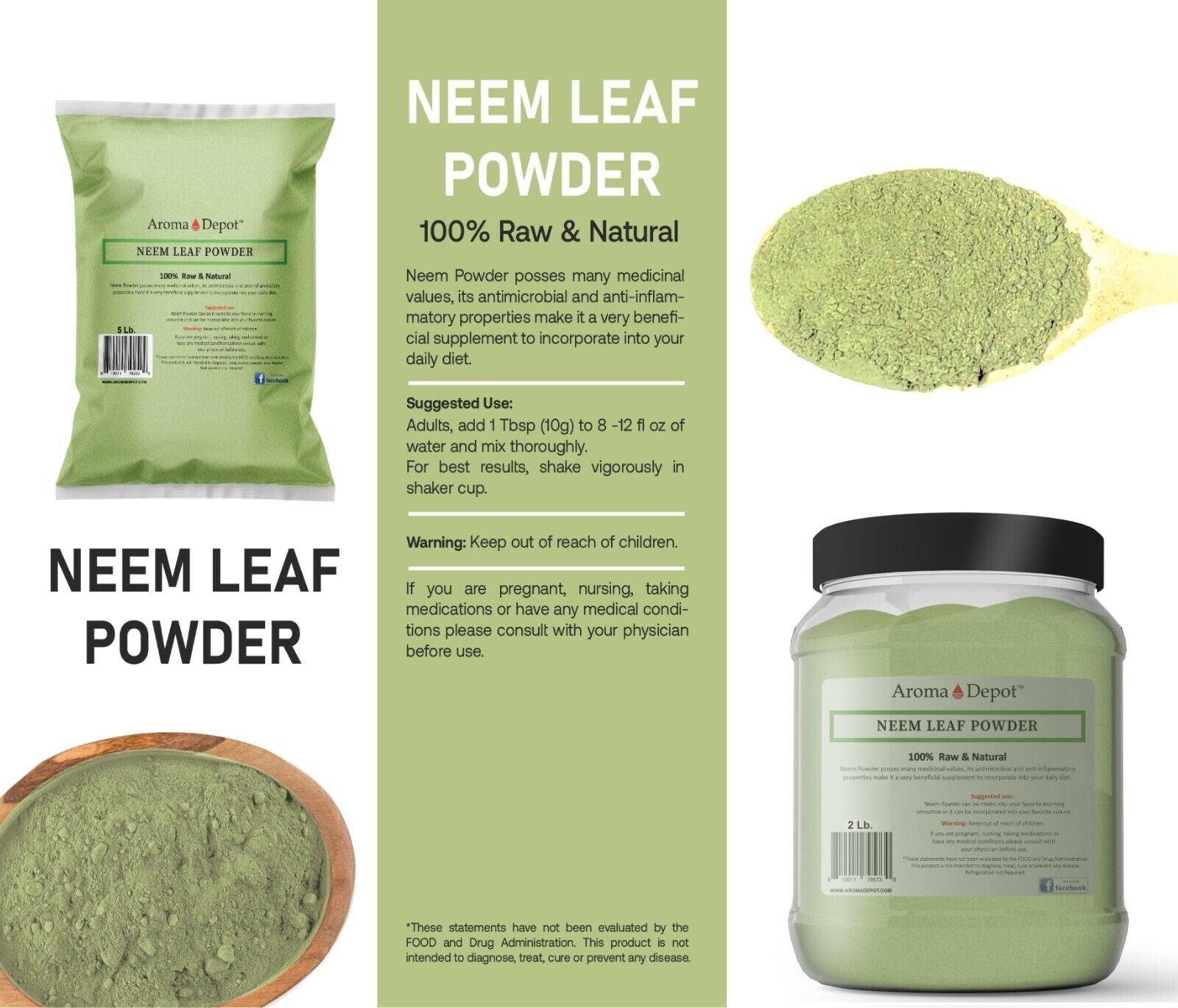 Neem Powder Dried Leaf 100% Pure & Natural Raw Vegan (Azadirachta Indica)