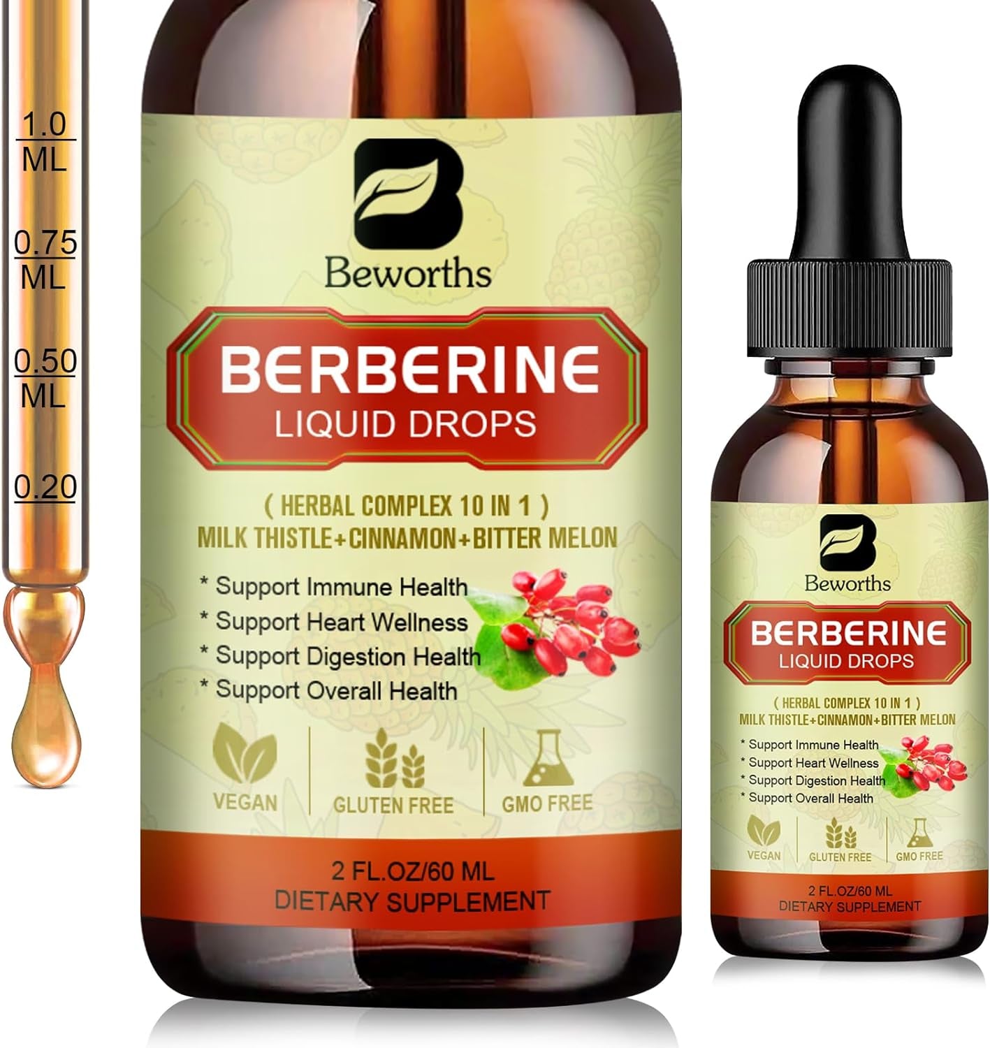 Premium Berberine Supplement - Berberine Liquid Drops with Turmeric, Bitter Melo