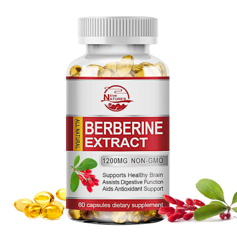 Berberine HCL 1200Mg Cholesterol Blood Sugar Health General Wellness 60/120 Pcs