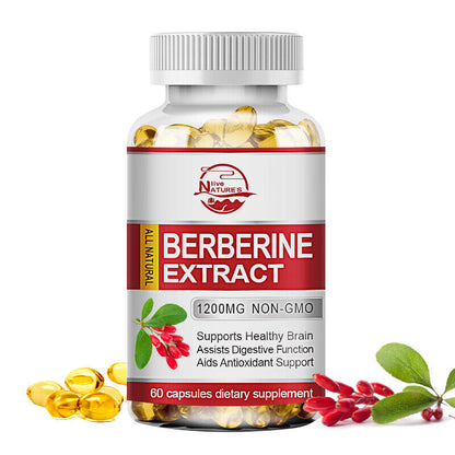 Berberine HCL 1200Mg Cholesterol Blood Sugar Health General Wellness 60/120 Pcs