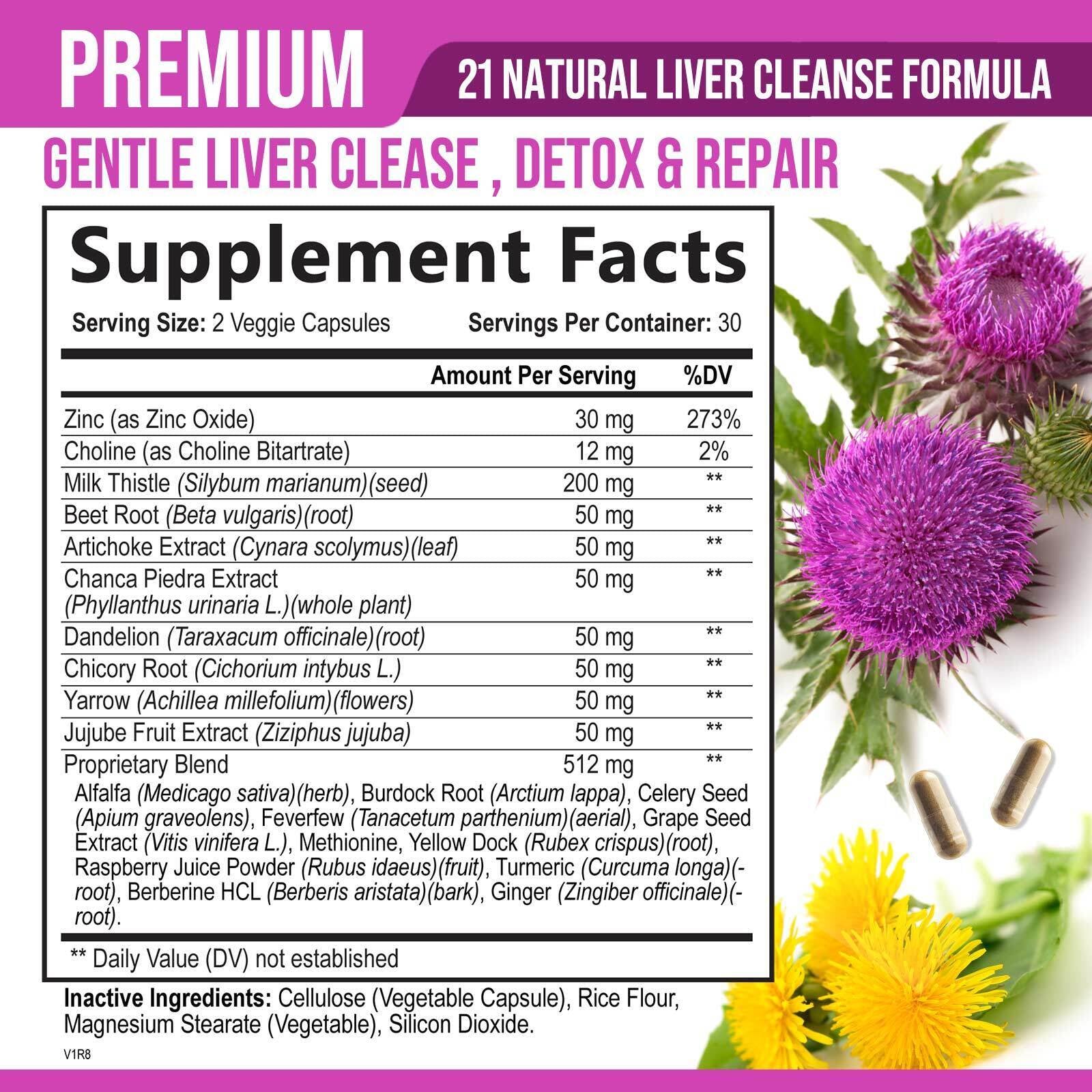 Liver Cleanse & Detox Support Supplement 1166Mg with 22 Herbs + Milk Thistle