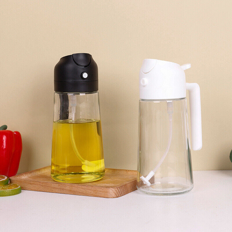 16Oz Olive Oil Dispenser Bottle 2 in 1 Sprayer Pourer Glass for Kitchen Cooking