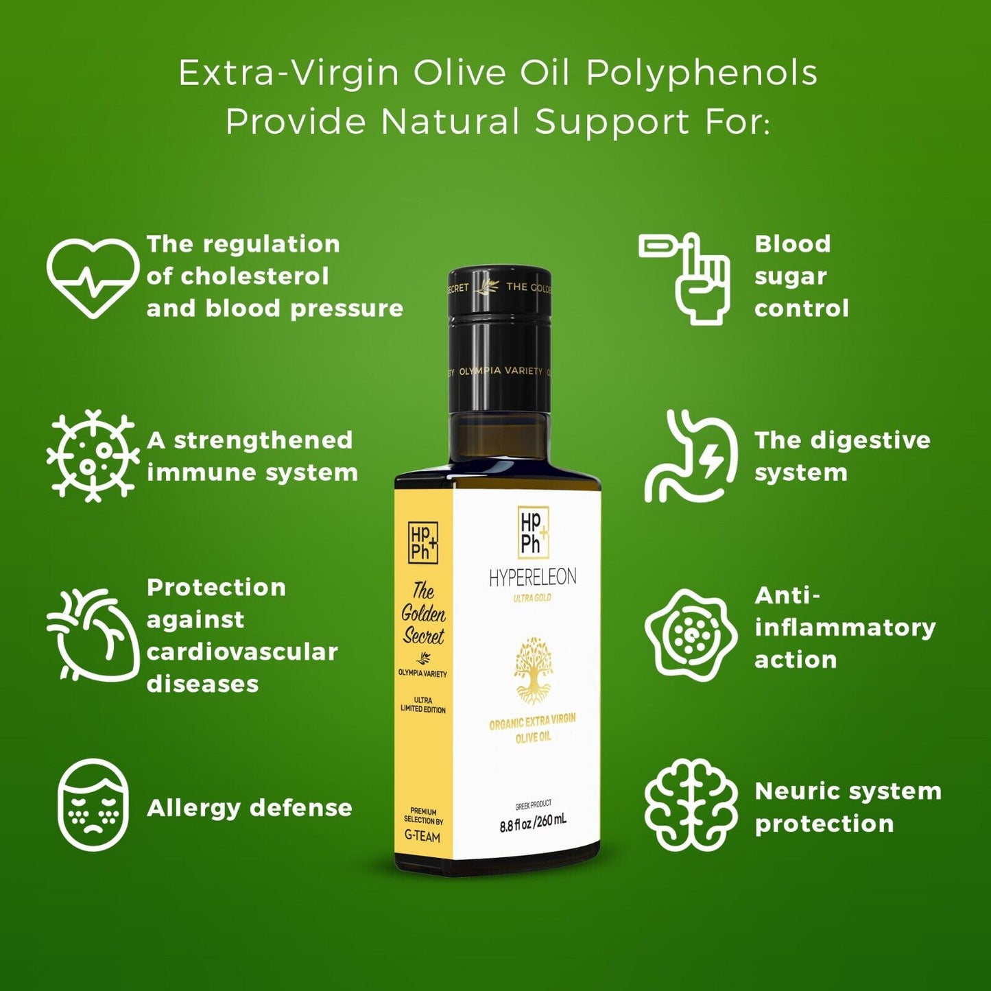 HYPERELEON ULTRA GOLD | Premium Olive Oil Rich in Polyphenols | 65 Awards 260Ml