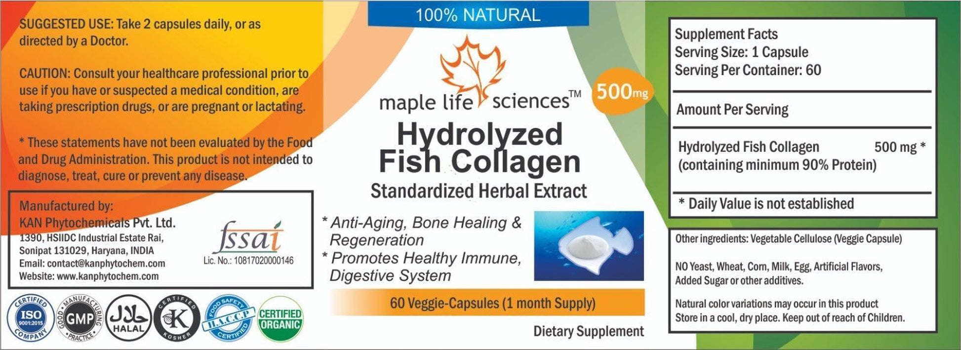 Hydrolyzed Fish Collagen Capsules 90 % Protein for Healthy Skin Eyes Bones