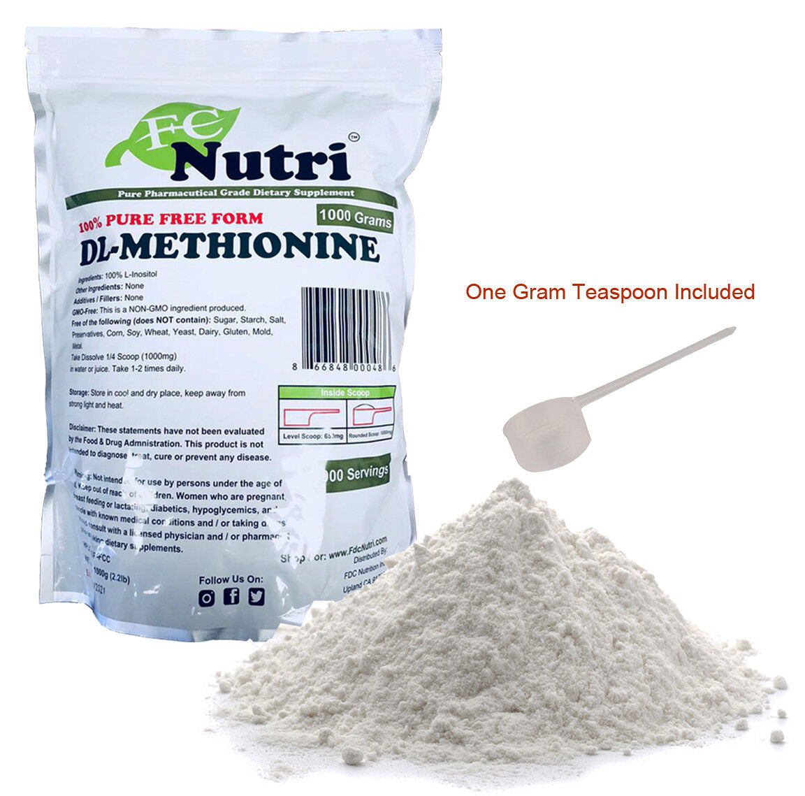 Best Dl-Methionine Powder 100% Pure 2.2Lb X2 Bags (1000 Grams) by Fdcnutri