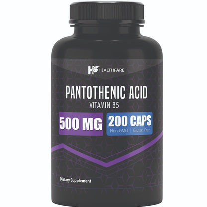 Pantothenic Acid Vitamin B5 500Mg 200 Capsules High Quality Pure Form