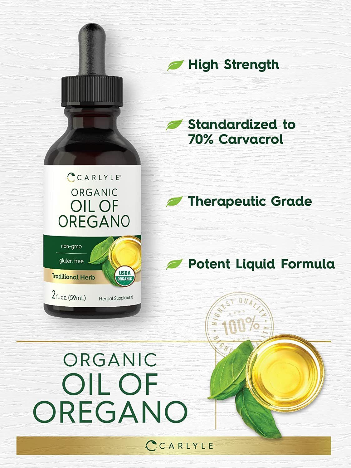 Organic Oregano Oil | 2 Fl Oz Liquid | Vegan, USDA Certified |