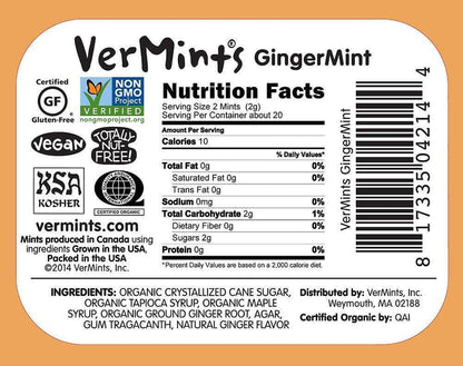 Vermints Organic Cinnamon Mints, 1.41Oz Tins (Pack of 6)