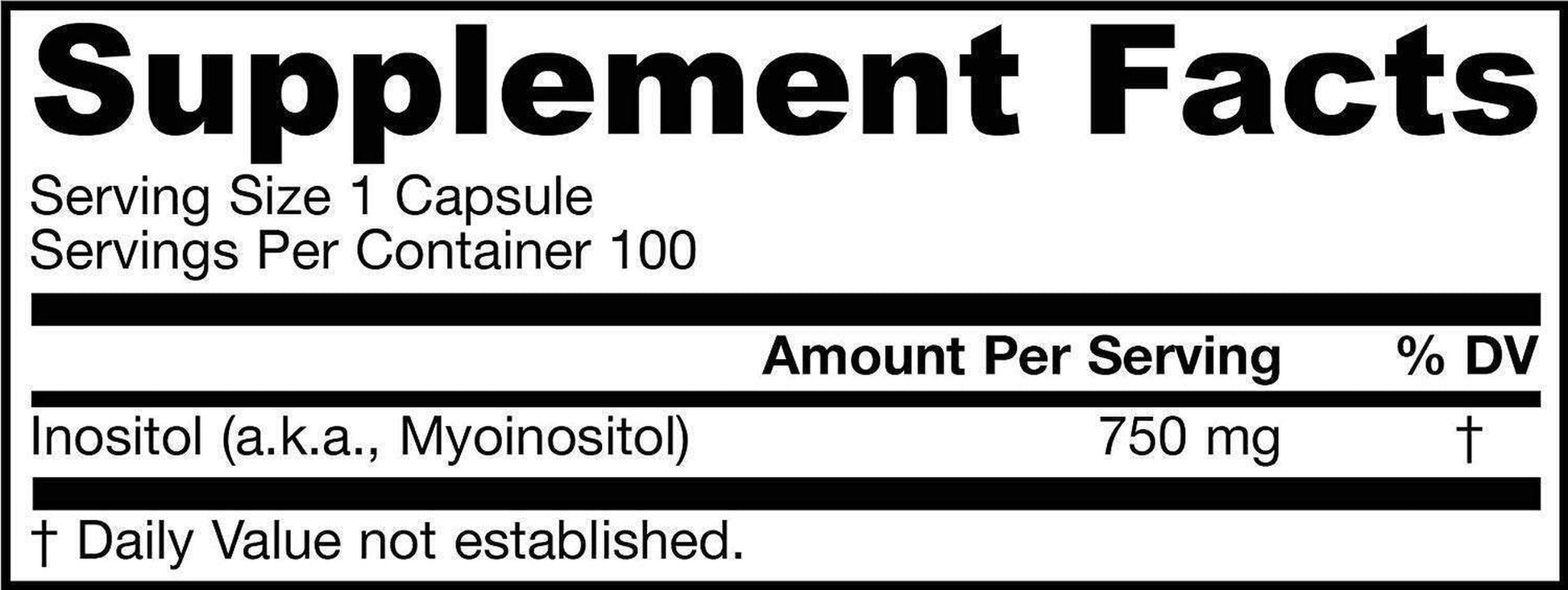 JARROW FORMULAS Inositol (Supports Liver Functions) 750Mg 100 Vege Capsules