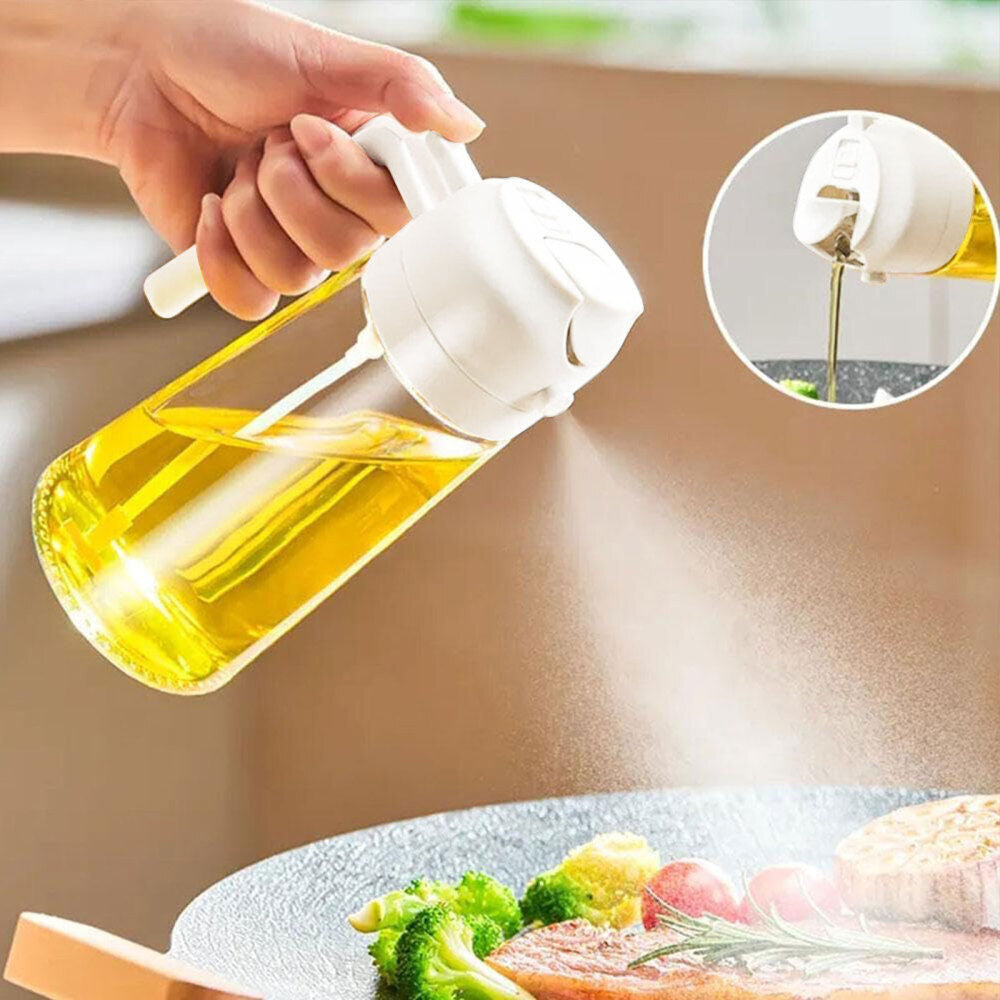 16Oz Olive Oil Dispenser Bottle 2 in 1 Sprayer Pourer Glass for Kitchen Cooking