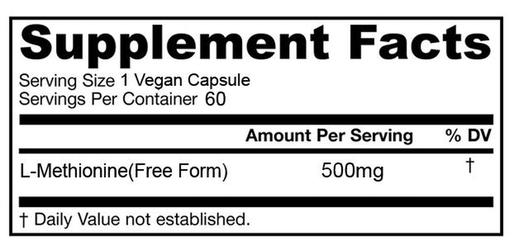 L-Methionine Powder 500Mg Detox Digestive 60 Veg Capsules