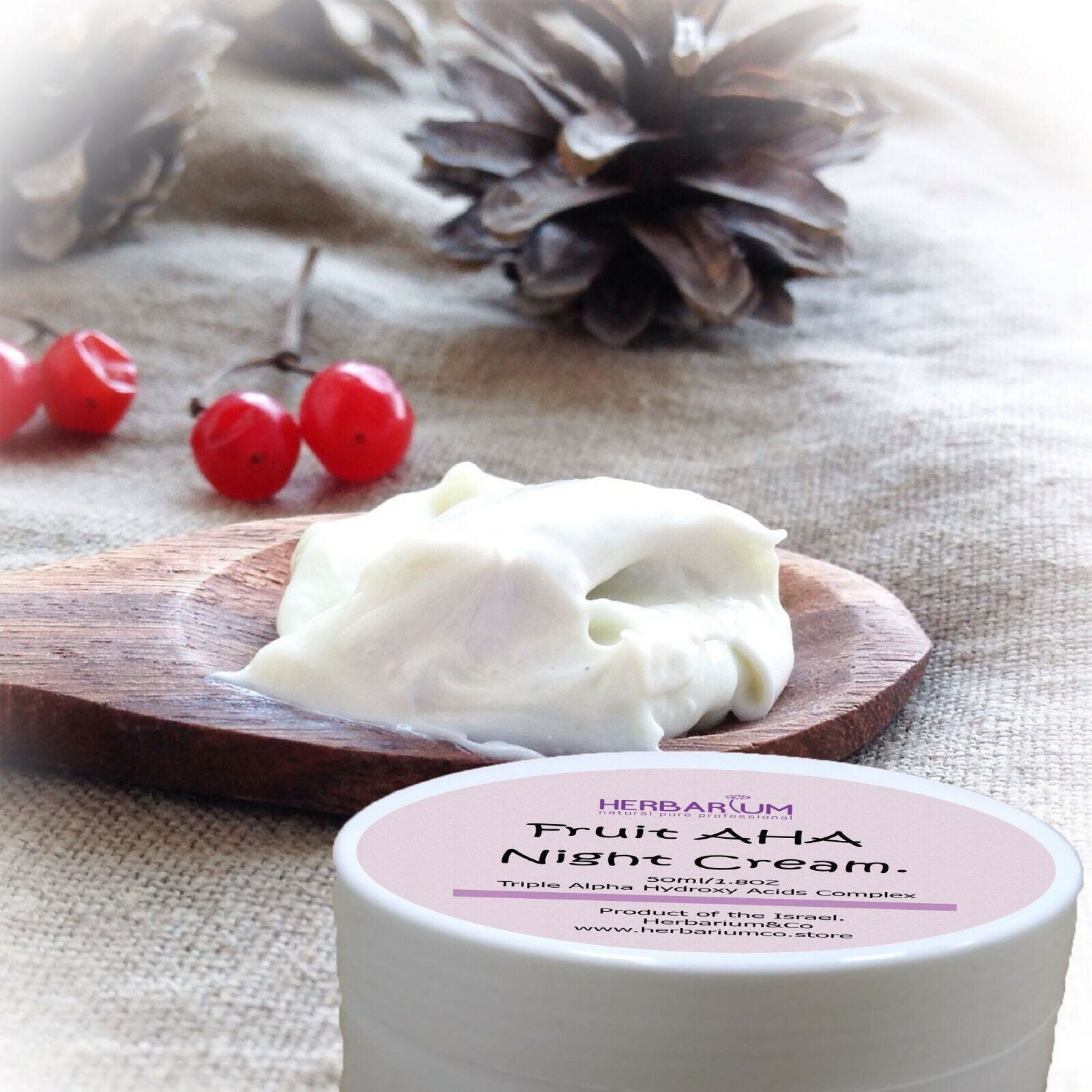 Fruit AHA Night Face Cream Organic Triple Alpha Hydroxy Acids Complex.