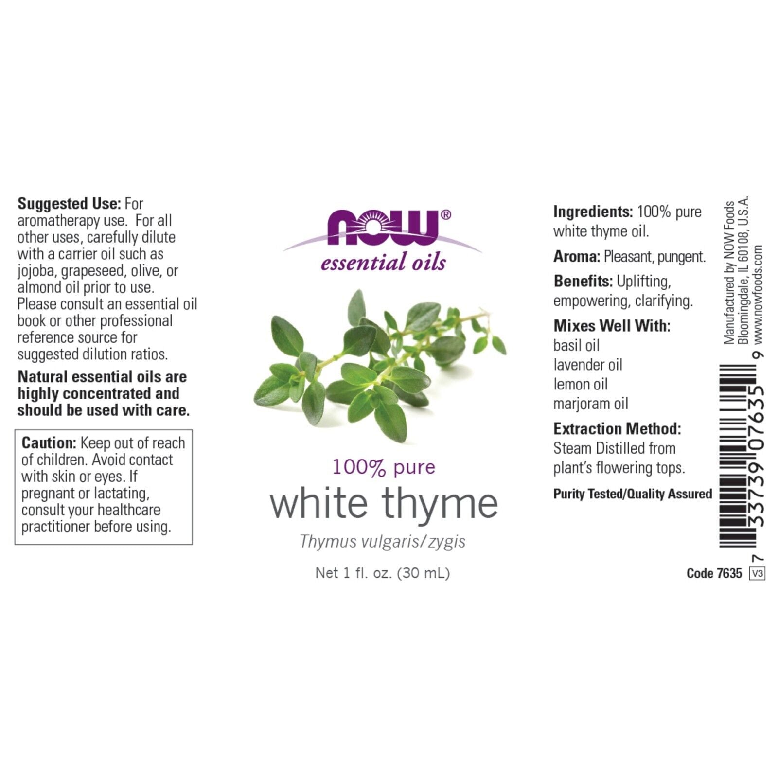 NOW Foods White Thyme Oil, 1 Fl. Oz.