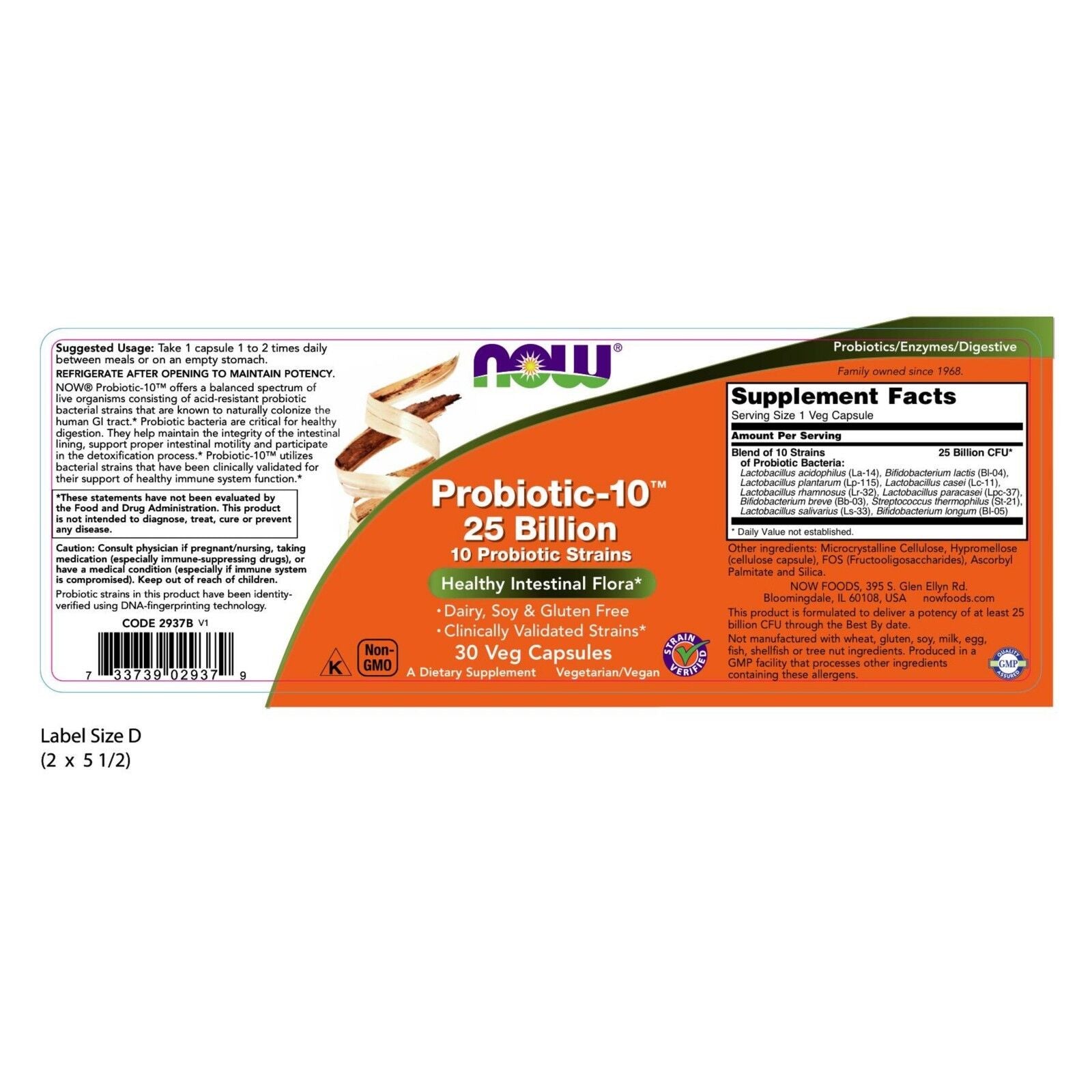 NOW Foods Probiotic-10 25 Mil Millones, 30 Cápsulas Vegetales