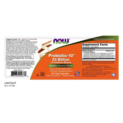 NOW Foods Probiotic-10 25 Mil Millones, 30 Cápsulas Vegetales