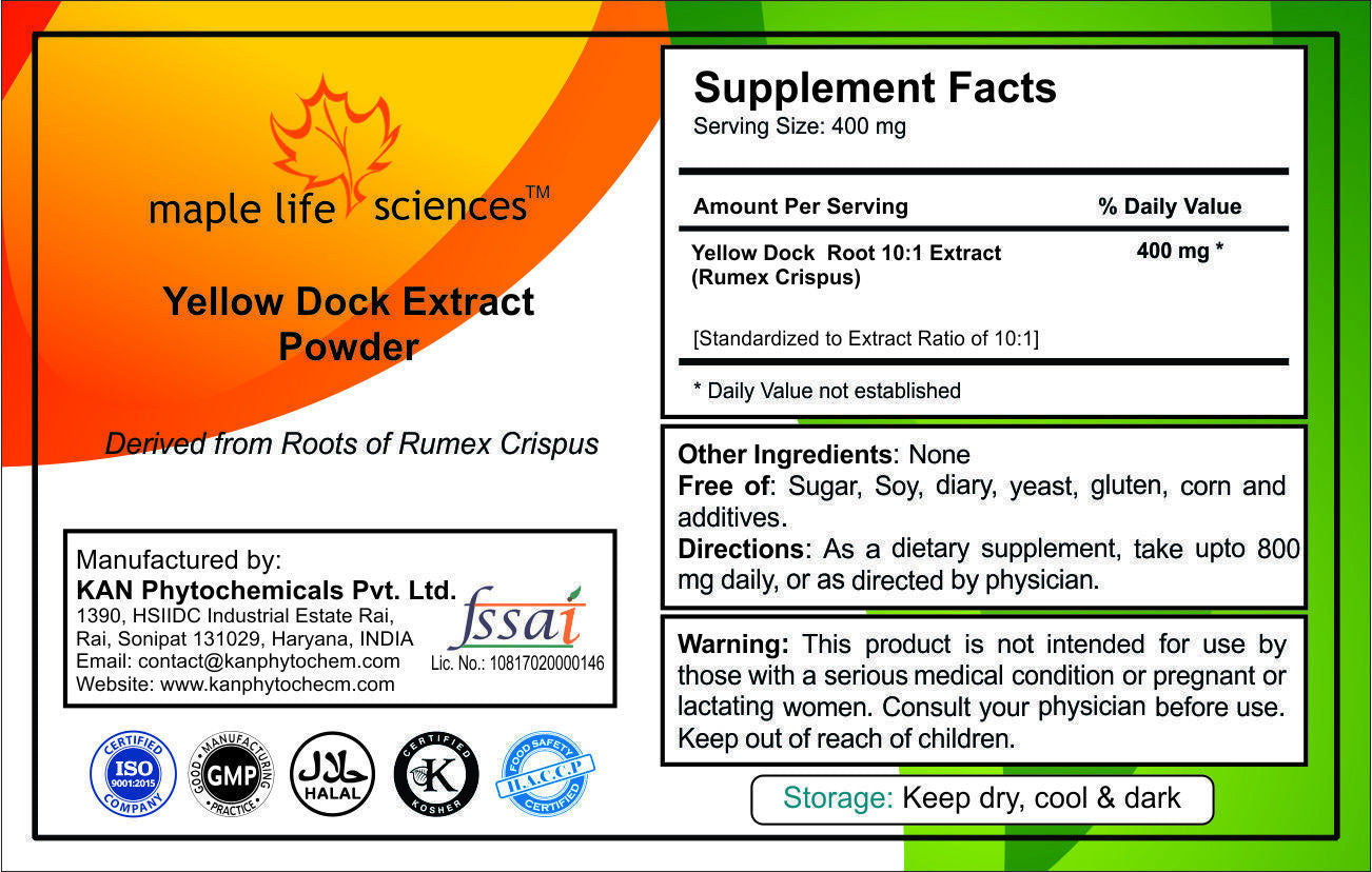 Yellow Dock Root Extract 10:1 Powder Rumex Crispus Pure & High Quality PE