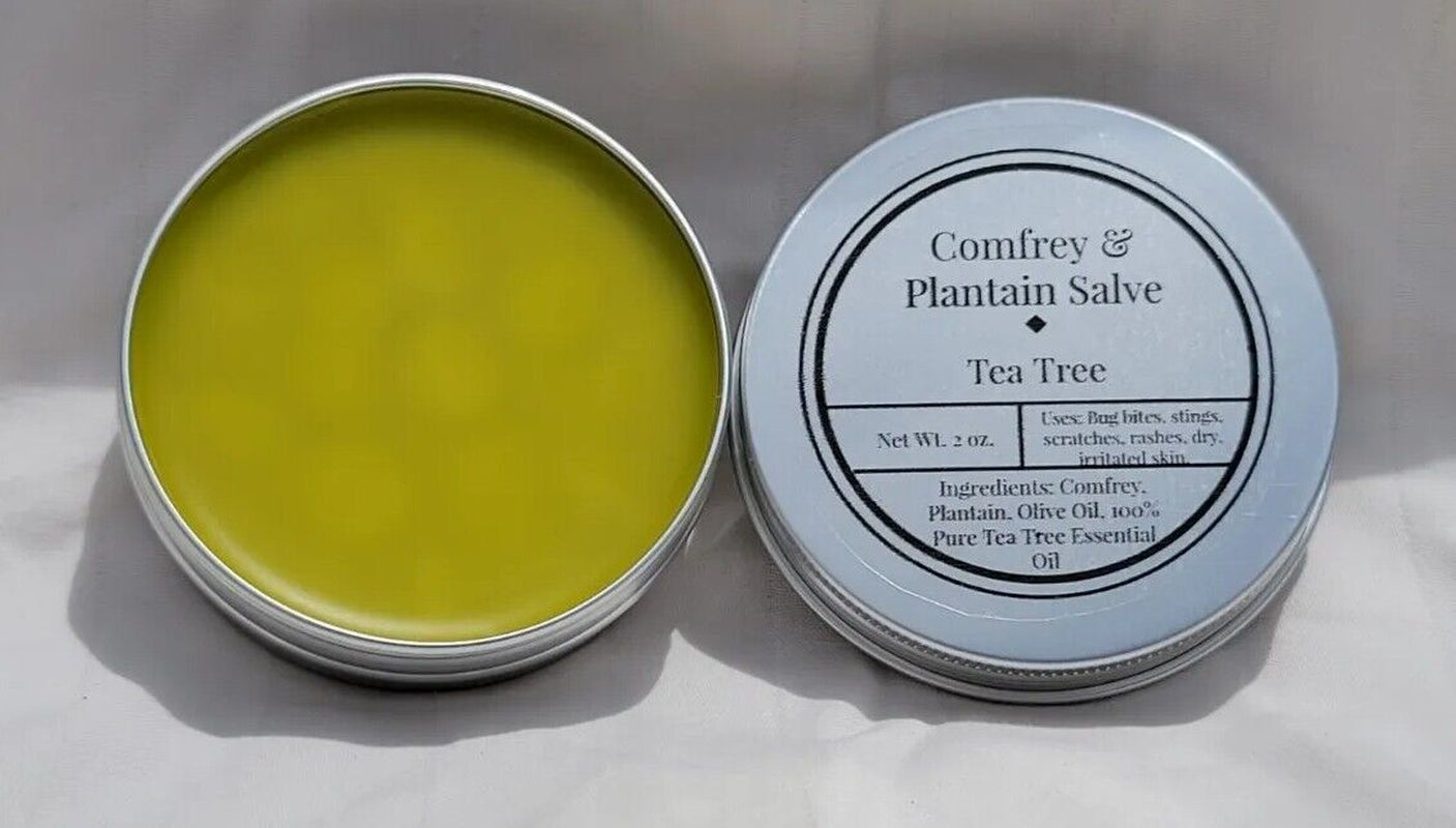 Healing Comfrey and Plantain Salve with 100% Pure Tea Tree Essential Oils 2 Oz.