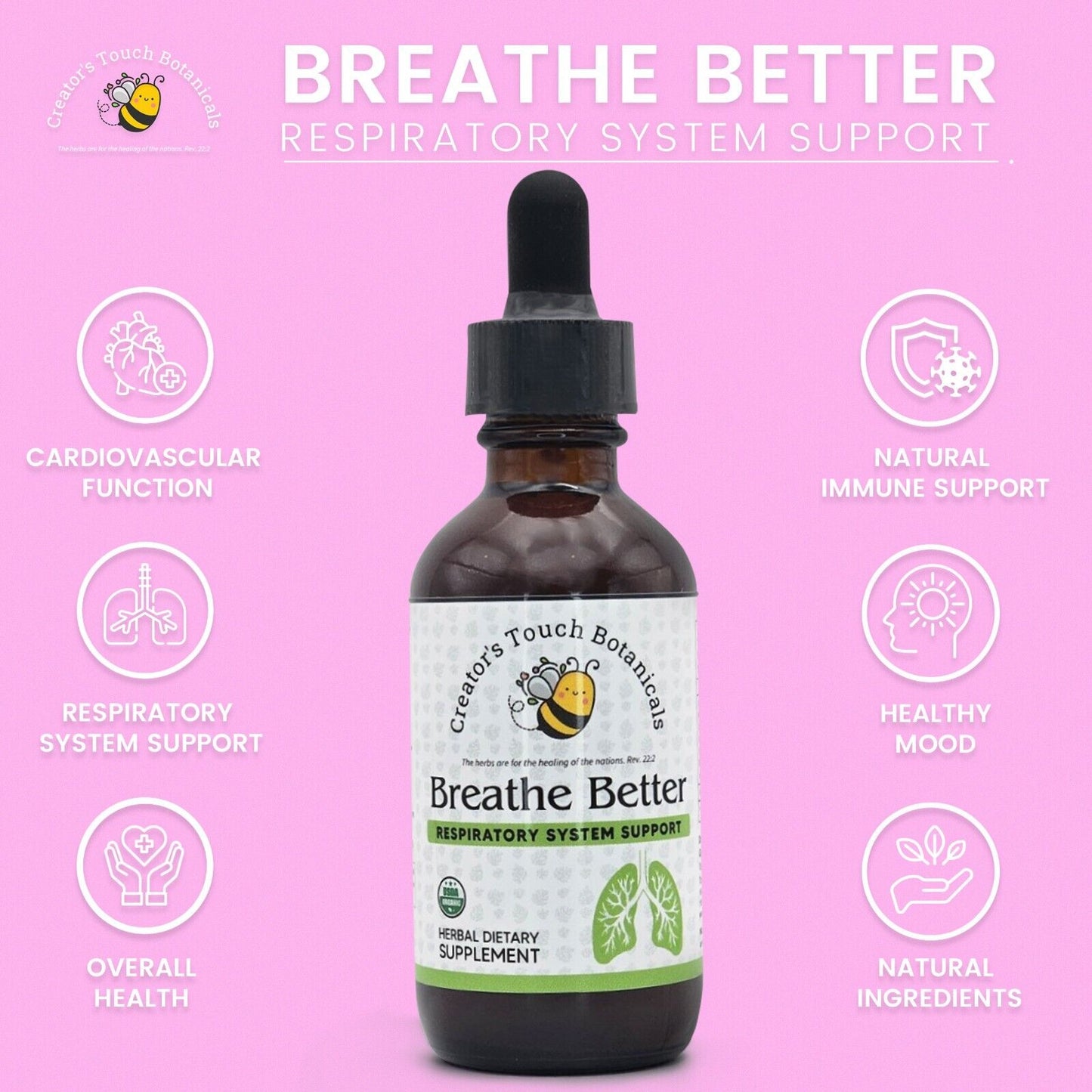 Breathe Better, Respiratory System Support, Lung, 2Oz Tincture Bottle! Organic