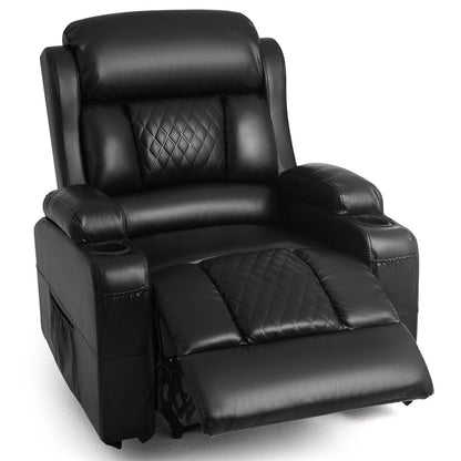 Black PU Leather Massage Recliner Chair Single Sofa Heated W/Remote,2 Cup Holder