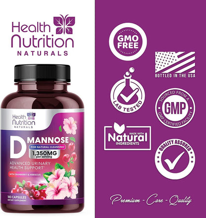 D-Mannose Capsules 1350Mg with Cranberry UTI Support & Cleanse, Bladder Health