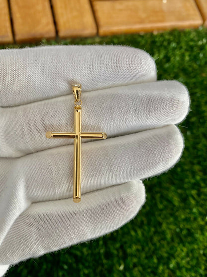 Unisex Real 14K Solid Yellow Gold Cross Latin Polished Charm Pendant Necklace